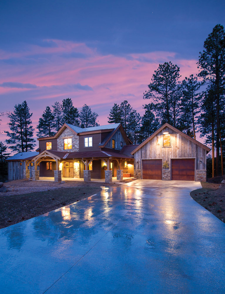 Edgewood-built custom home exterior at sunrise